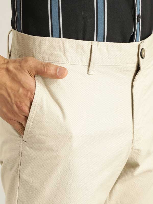 Indian Terrain Men's Slim Fit Self Design Beige Trousers